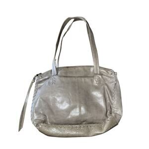 Hobo the Original Gray Genuine Leather Double Shoulder Bag Purse Floral Lining